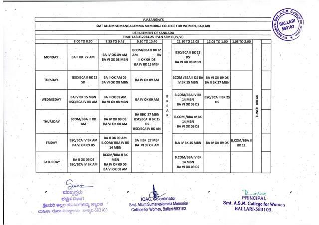 scan  24 25 even sem kan time table